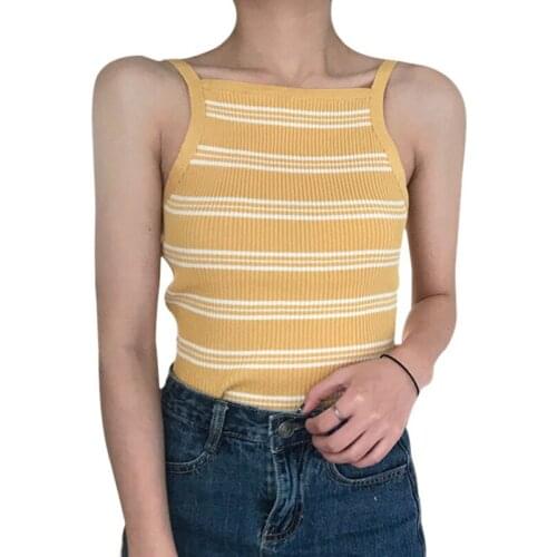 Summer Knitted Striped Camis Tops Ladies Slim Striped Tank Top Sexy Club Wear Vest Halter Tops