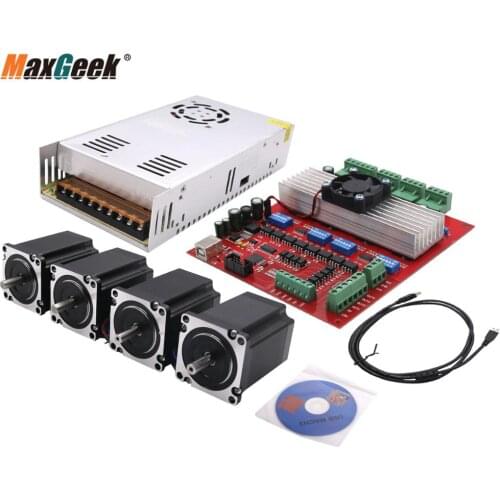 Maxgeek MACH3 CNC 4-Axis Kit (TB6560 Stepper Motor Controller + 4pcs Nema23 Stepper Motor 57 + Power Supply) for Engraving