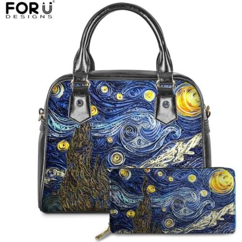 FORUDESIGNS Fashion Hand Bag Starry Night Paint Print Luxury Handbags Women Bag Designer Ladies PU Messenger Bags Bolsa Feminina