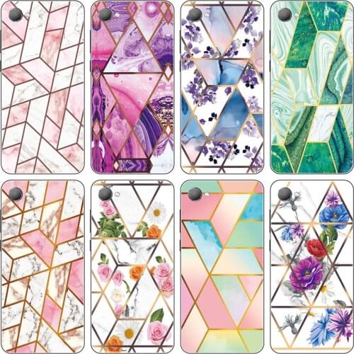 Soft Phone Case for HTC Desire 12 Funda Glossy Colorful Flower Silicone Phone Back Cover Geometric Marble Shell