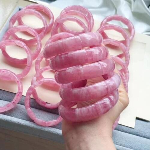 Genuiene Natural Pink Rose Quartz Gemstone Women Bracelet Bangle 15x10mm Rectangle Beads Men Fashion Best AAAAA