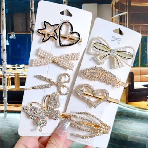 Rhinestone Barrettes Hair Accessories For Women Fashion Gold Silver Color Starfish Feather Hair Clips Set Girl Hairpin Headwear
