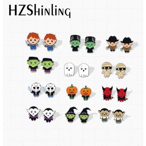 New Arrival Famous Halloween Frankenstein Ghost Vampire Devil Characters Handmade Epoxy Acrylic Resin Earrings