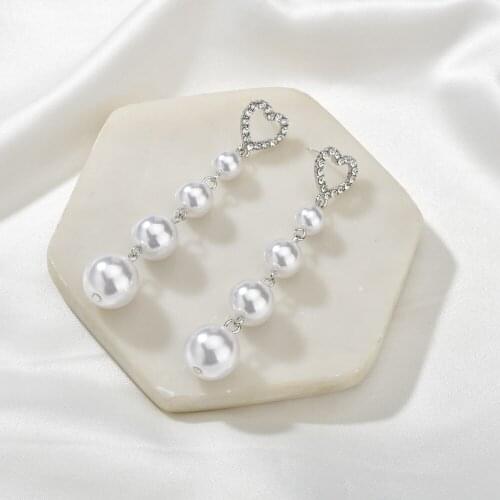 MESTILO New Trendy Gold Color Love Heart Shape Hollow Simulated Pearl Long Drop Earrings Classic Jewelry Earrings Girl Gifts