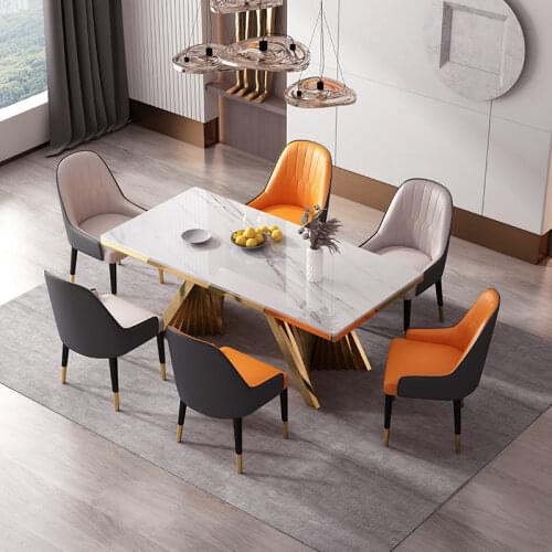 Dining table light luxury modern rectangular bright rock slab Italian minimalist high-end island table dining table one small