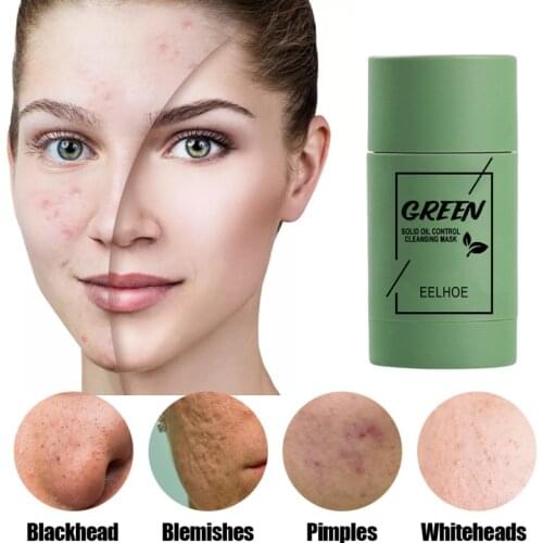 Green Tea Cleansing Solid Mask Purifying Clay Stick Mask Oil Control Anti-Acne Eggplant Whitening Beauty Facial Skin Care TSLM1