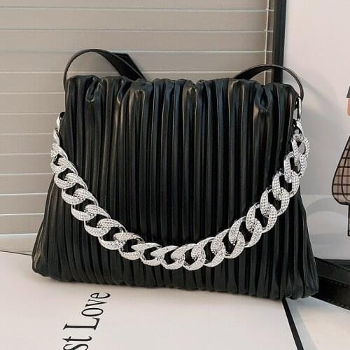 Pure Color Pleated Crossbody Bags 2021 Small Black Womens Bag Female Elegant Designer Tote Messenger Bag Casual Chain Handbags