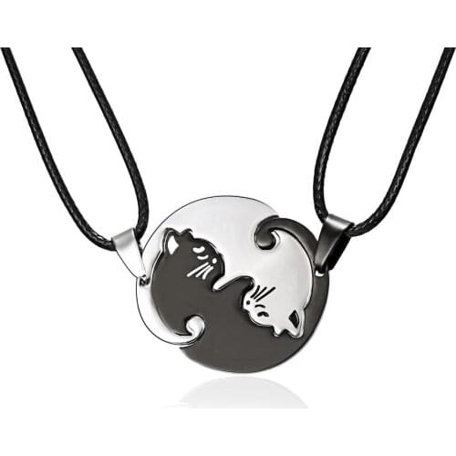 Couples Jewelry Necklace Pendant Black white Couple Necklaces Titanium Steel Animal Cat Pendants Necklace Christmas Gifts