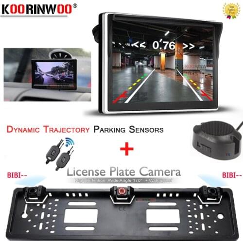 Koorinwoo EU Number License Plate Frame Parktronic Wireless Car parking Sensors Dynamic Trajectory Rearview camera Window Holder