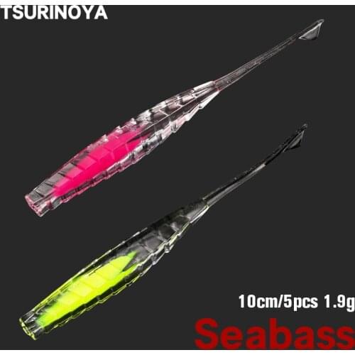 TSURINOYA Stick-shape Two-tone Color Soft Fishing Lure 10cm 2.9g 5pcs PHANTOM Floating Worm Seabass Offshore Saltwater Bait