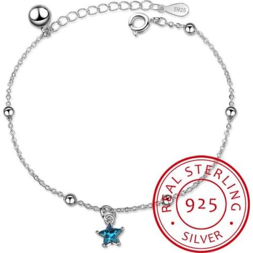 Simple Fashion Blue Crystal Star Bracelet For Women Girl Gift 925 Sterling Silver Baracelet bijoux S-B196