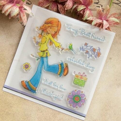 Girl Flower Clear Silicone Seal Stamp DIY Album Scrapbooking Photo Card Decor M17D