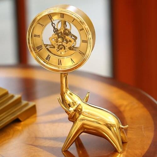 LUXURY GOLD DESK CLOCK CREATIVE ELEPHANT MUTE TABLE WATCH MECHANICAL GEAR ROMAN NUMERALS MODERN RELOGIO MESA HOME WATCH AC50TC