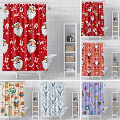 Merry Christmas Shower Curtain Waterproof Mildew Proof Bathroom Curtain Solid Fabric Shower Curtain Toilet Door Curtain Hooks