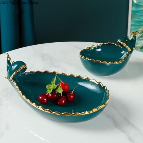 Cartoon Shark Green Ceramic Fruit Plate Multifunction Ashtray Key Storage Tray Storage Ornaments Fruit Snack Plate Organize Box