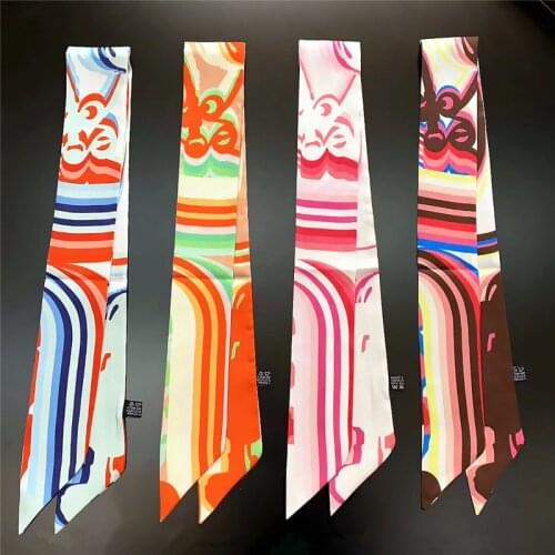 2021 Design Spring Scarf Women Skinny Silk Scarf For Ladies Luxury Brand Hand Drawn Neck Bag Scarves Hair Foulard Headband