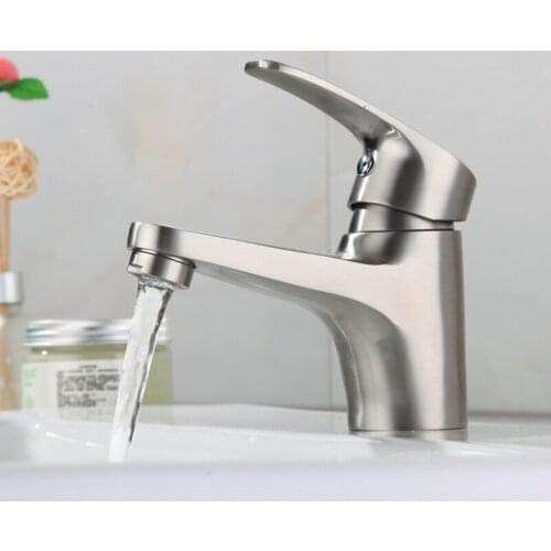 Bathroom Basin Faucet Deck Mounted Stainless Steel Brushed Vessel Sink Wash Basin Tap Cold and Hot Water Mixer Tap Single Handle