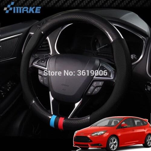 SmRKE For Ford Focus Steering Wheel Cover Anti-Slip Carbon Fiber Top PVC Leather Sport Style