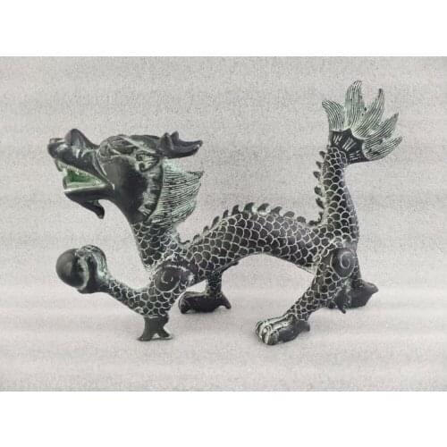 Old Collectible Decorated Handmade Copper Carving Chinese Dragon Statue