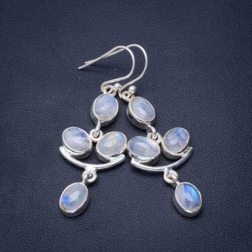 Natural Rainbow Moonstone Handmade Unique 925 Sterling Silver Earrings 2" B2083