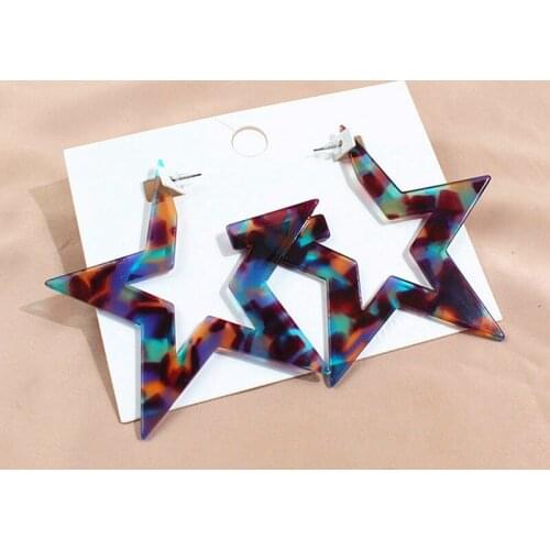 Rock Punk Exaggerated Star Acrylic Hoop Earrings for Women Girl Big Circle Pentagram Earrings Pendant Fashion Party Jewelry Gift