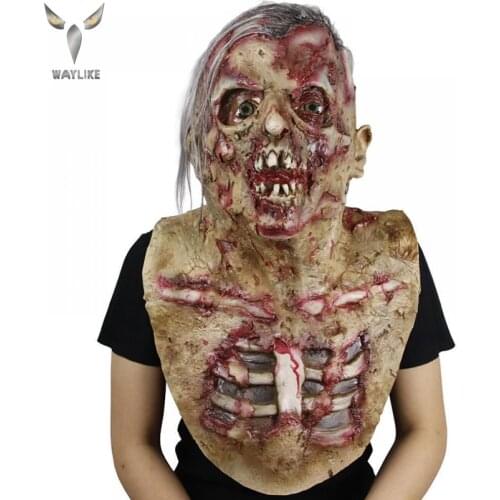 WAYLIKE Halloween Horror Rotten Zombie Latex Mask Biochemical Monster Bloody Zombie Mask Melting Face Adult Scary Mask