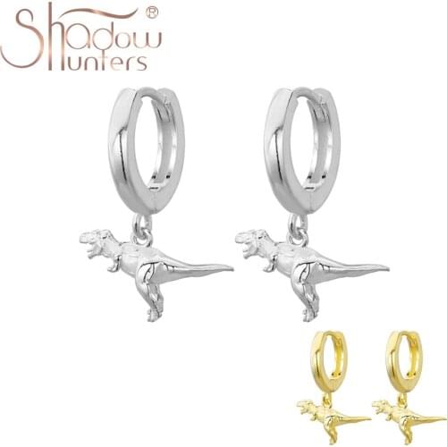 SHADOWHUNTERS Ladys 925 Sterling Silver Dinosaur Drop Earrings For Women Gift Lovely Animal Pendant Hoop Earrings Jewelry S925