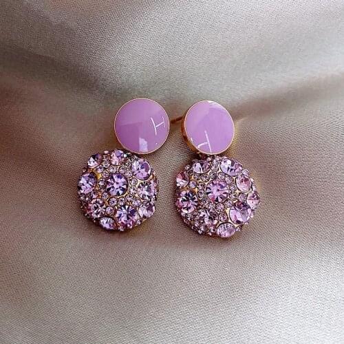 2020 New Korean Fresh Shiny Purple Crystal Drop Earrings Contracted Trend Fine Geometric Round Women Earrings Jewelry