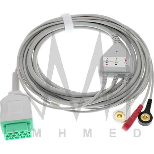 11pin ECG EKG 3/5 Lead one-piece Cable and Electrode Leadwire for GE-Marquette Patient monitor, Snap/Clip/VET Alligator clip