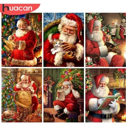 HUACAN Full Square 5d Diamond Painting Santa Claus Christmas DIY Diamond Embroidery Portrait Needlework Home Decor