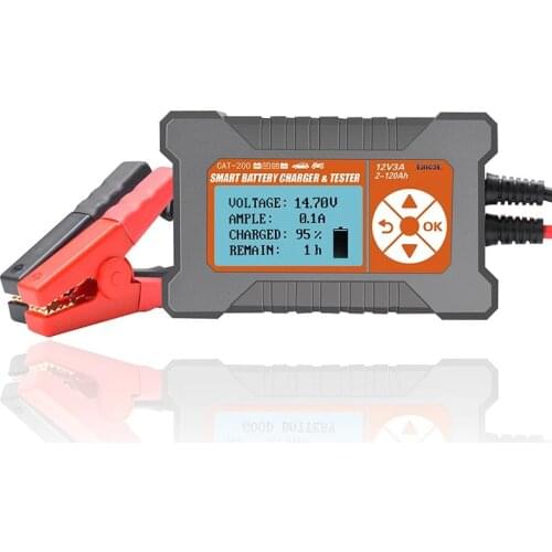 CAT-200 Battery Analyzer 12V 3A 2-120AH Car Battery Charger Tester Intelligent LCD Display Diagnostic Tool