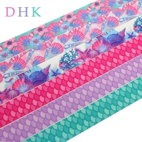 DHK 10yards sea shell fish scale printed grosgrain Ribbon Accessory hairbow headwear decoration Wholesale OEM DIY B1665