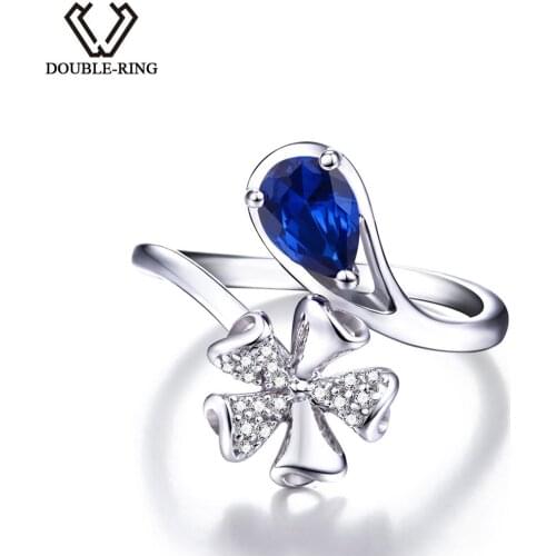 DOUBLE-R 925 sterling silver Created Sapphire Gemstone Rings