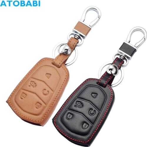 Leather Car Key Cases 5 Buttons Smart Remote Control Protector Cover For Cadillac Escalade CTS SRX XT5 XTS ATS STS CT6 2015 2016