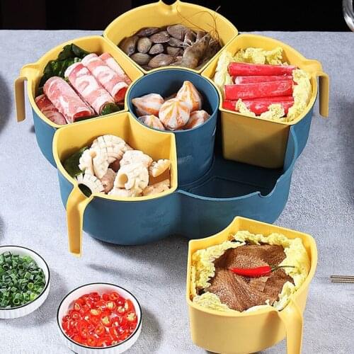 Creative Art Tableware Hot Pot Platter Drain Basket Grid Convenient Household Rotatable Double Layer Chinese Style