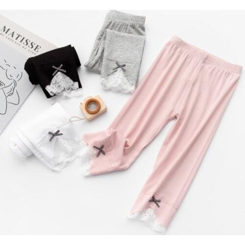 Summer Girl Pants Solid Color Cotton Girl Leggings Children Kids Pants Slim Calf-Length for Girl Age 2-9T