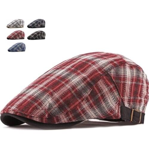 Fashion Spring Autum Hats For Men Casual Cotton Beret Caps Gorras Planas Boinas Plaid Flat Cap Adjustable Berets Casquette