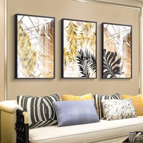 Nordic Golden Abstract Leaf Flower Wall Art Canvas Painting Modern Plant Poster Print Wall Picture Living Room Unique Decoration