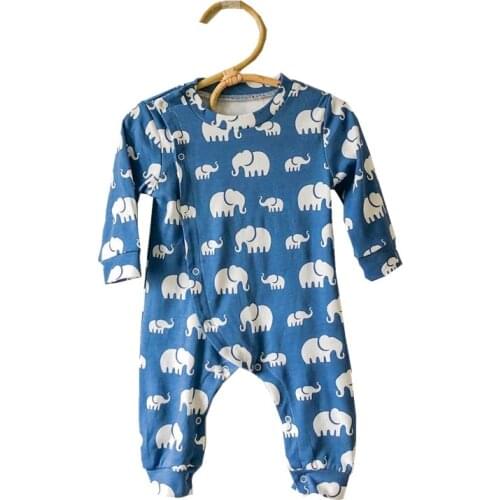 Newborn Baby Boy Clothes Long Sleeve Autumn Winter Cotton Romper Elephant Printed Front Open Jumpsuits 0-18M Toddler Boys