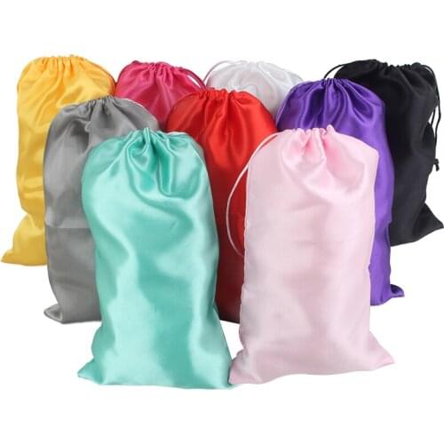 Wholesale 7inch by 11.8 inch Human women hair extensions bundles packaging satin silk bag stock gift packing shopping bags