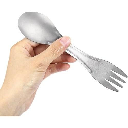 Outdoor Titanium Spoon Fork Camping Picnic Tableware Titanium Alloy Ultralight Cookware Backpack Spork Spoon Pure Titanium