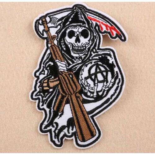 Punk Myth Skull Skeleton Poker Grim Reaper Wholesale Iron on Embroidered Cloth Clothes Patch For Clothing Girls Boys Man