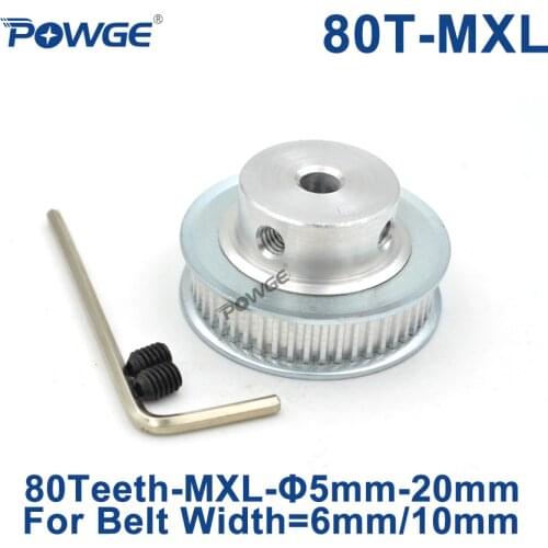 POWGE Trapezoid 80 Teeth MXL Timing pulley Bore 8/10/12/14/15/16/17/20mm for width 6mm 10mm MXL Synchronous Belt 80teeth 80T