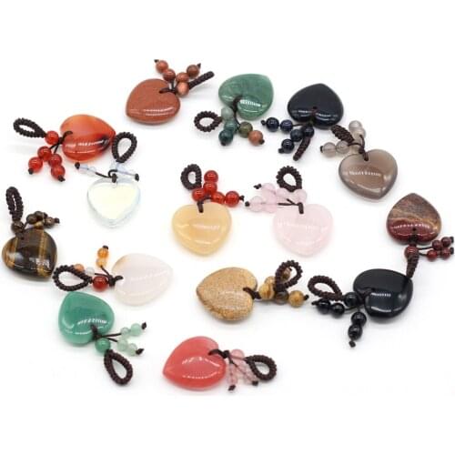Hearts Natural Semi-precious Stone Keychain Healing Pink Quartz Tiger Eye Crystal Car Bag Wallet Decor Keyholder for Women Men