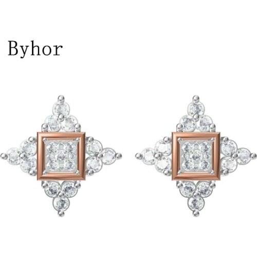 Byhor Solid 14K White/Yellow+White/Rose+White Gold 0.844ct H/SI Natural Diamonds Fine Jewelry Wedding Star Stud Earrings Cерьги