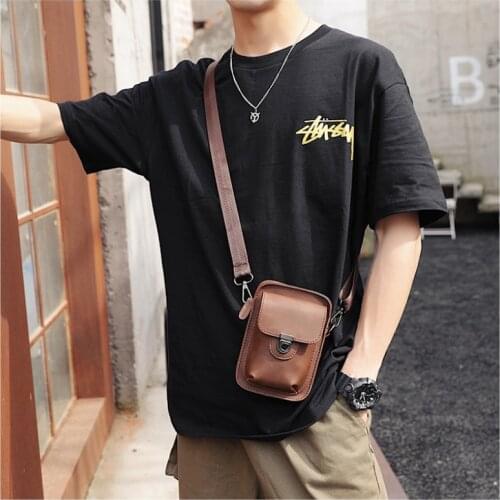 Vintage Crazy Horse PU Leather Small Shoulder Bags Mobile Phone Bag Trend Diagonal Bag Street Mens Waist Bag