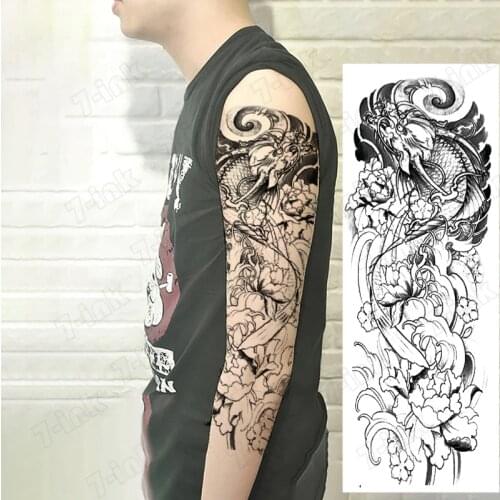 Waterproof Temporary Tattoo Sticker Full Arm draong Ukiyo-e peony Old School Tatoo Stickers Flash Fake Tattoos for Men Women