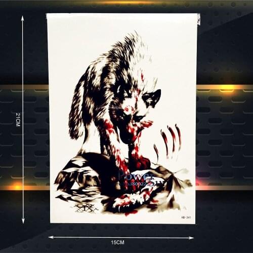 WILD Wolf King Temporary Tattoo Removable Fake Flash BOdy ARt Arm Sleeve Tattoo Black Beast 21x15CM Savage Punk Tattoo Sticker