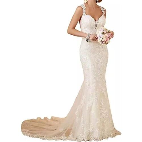 Sweetheart Mermaid Sleeveless Backless Wedding Dress Applique Lace Sweep Train Bridal Gowns vestidos de mairee Wedding Dress
