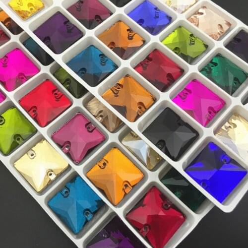 16mm Square sew on Rhinestone Glass crystal Multi Colors Sew-on Stone Flatback for Dress clothing